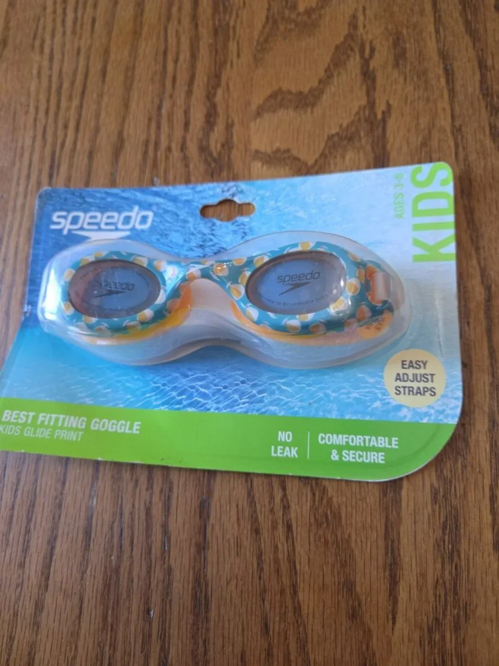 New Sealed Speedo Best Fitting Goggle Kids 3-6 Mandarin Print
